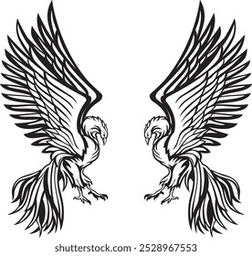 vector drawing of a bird with spread wings. Heraldic symbol. created without using ai