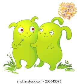 Vector drawing birthday card. Doodles, love romance fun illustration.