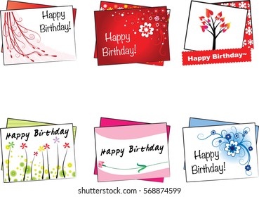 Vector drawing birthday card set