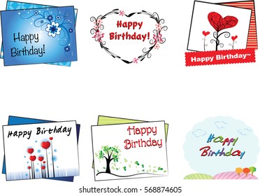 Vector drawing birthday card set