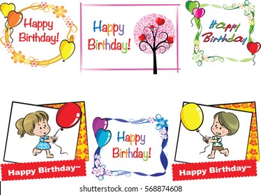 Vector drawing birthday card set