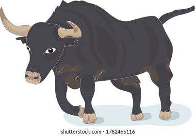 Vector drawing of a black bull on a white background