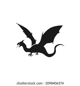 Vector drawing of a black dragon silhouette that flying