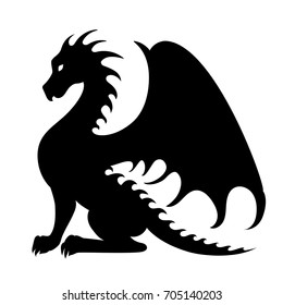 Vector Drawing Of A Black Dragon Silhouette That Sits