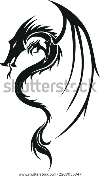 Vector Drawing Black Dragon Tattoo Silhouette Stock Vector (Royalty ...