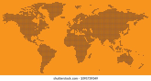 Vector drawing of Black on orange dotted world map vector