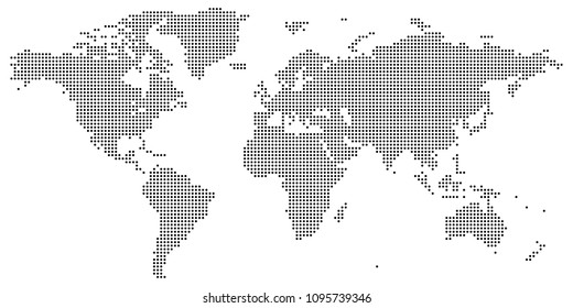 Vector drawing of Black on white dotted world map vector