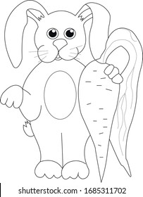 Vektorillustration, schwarzer Umriss, zeigt ein Kaninchen mit Karotte für die Kinderfärbung