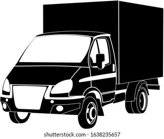 Vector drawing black and white old truck