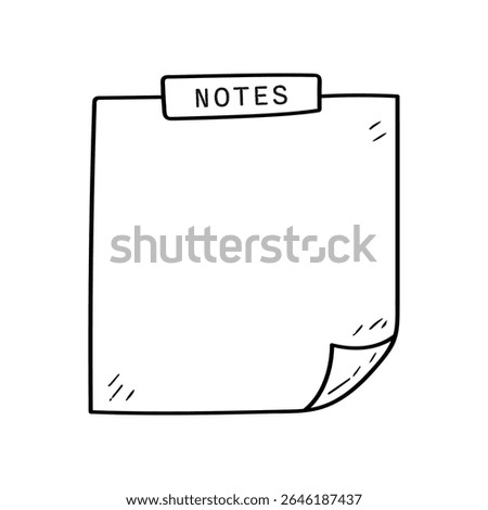 Vector drawing of a blank notes paper, with the word NOTES at the top and a curled bottom corner. The design is a simple hand drawn doodle