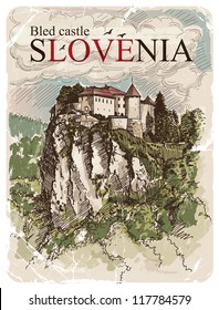 Vector drawing of a Bled castle in Slovenia