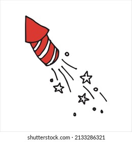 vector drawing in blowing style. firework rocket. festive salute, fireworks, independence day. 4th of July