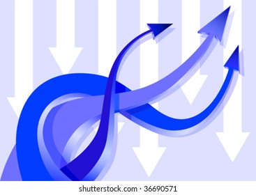 Vector drawing blue arrows, woven together