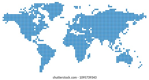 Vector drawing of Blue colored square dotted world map vector