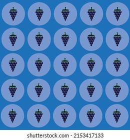 Dibujo vectorial de uvas azules, de estilo plano. Patrón de uvas en círculo