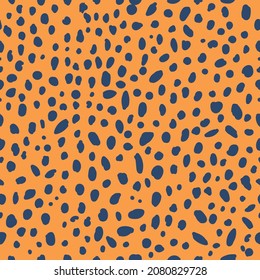 Dibujo de vectores. Paquetes de polka dibujados con la mano azul sobre fondo naranja. Doodles monocromos elegantes. Diseño gráfico moderno. Impresión de mosaicos creativos de Hipster.