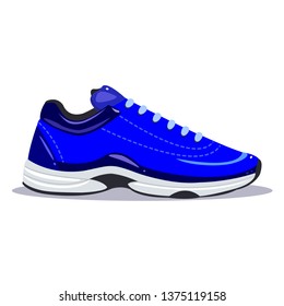 Vector drawing of a blue sneaker on a white background with a shadow.