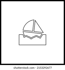 Barco de dibujo vectorial sobre el agua, color de contorno negro, estilo plano