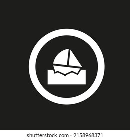 Vector drawing  boat on the water, color white, flat style
