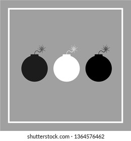 Vector drawing bomb. Bombs three pieces color gray white and black flat style