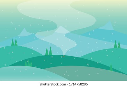 vector drawing of a bonfire burning on a hill during winter