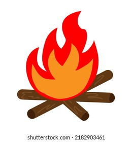 Vector Drawing Bonfire Smoke Tree Burns. The Style Is Flat, Cartoon. Postcard Design, Banner, Icon, Badge