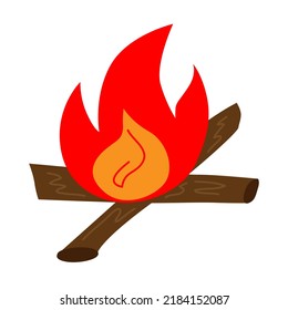 Vector Drawing Bonfire Smoke Tree Burns. The Style Is Flat, Cartoon. Postcard Design, Banner, Icon, Badge