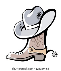 Vector drawing of the boot and hat of the cowboy.