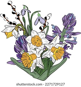 ramo vectorial de dibujo de flores primaverales