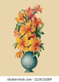 Vector drawing of a bouquet with yellow lilies in vintage style 