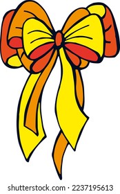 Dibujo vectorial de una proa para un regalo o un pelo, arco anaranjado amarillo