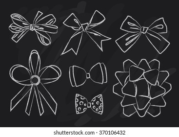 Vector drawing bows and ribbons. big set. pencil sketch
