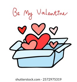 Vector drawing of a box with hearts. Love message. Element for Valentine's Day. Design of wedding decorations, cards for Valentine's Day.