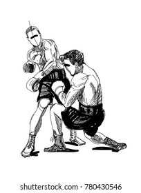 Vector drawing of the boxers leading the fight