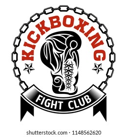 Vector drawing of a boxing glove. Kickboxing. Fight club. Illustrations for t-shirt print, textiles, prints, other uses. Cool grunge print. Vector color illustration.