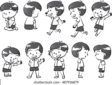 vector drawing boy action set