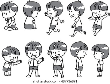 vector drawing boy action set