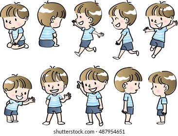 vector drawing boy action set