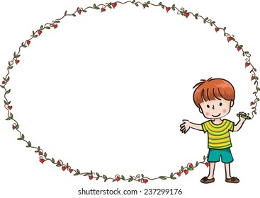 vector drawing boy with blank sign board