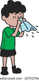 vector drawing of a boy who is sick