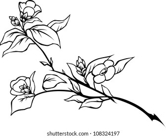 Vector drawing of a branch of camellia