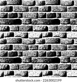Vector drawing of a brick wall, seamless pattern, black and white background