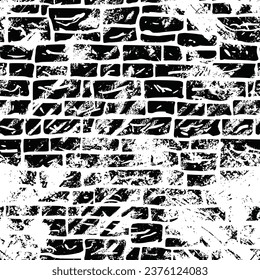 Vector drawing of a brick wall, seamless pattern, black and white background