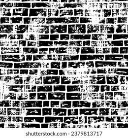 Dibujo vectorial de una pared de ladrillo, patrón ininterrumpido, fondo blanco y negro
