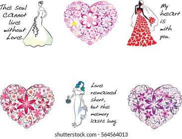 Vector Drawing Bride With Vector Heart Shape Flowers