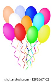 Vector drawing with bright balloons on white background