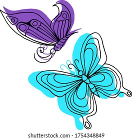 Vector drawing of bright butterflies. Nature. Sketch, illustration. decorative