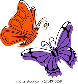 Vector drawing of bright butterflies. Nature. Sketch, illustration. decorative