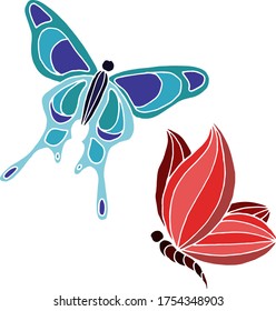 Vector drawing of bright butterflies. Nature. Sketch, illustration. decorative