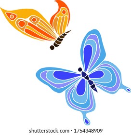 Vector drawing of bright butterflies. Nature. Sketch, illustration. decorative